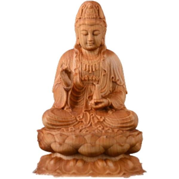 仏像 観音菩薩像 木彫り ご本尊 観音像 木製彫刻 崖柏 高級木彫り 仏教美術 仏壇仏像 (ブラウン,  8x5x3.8)