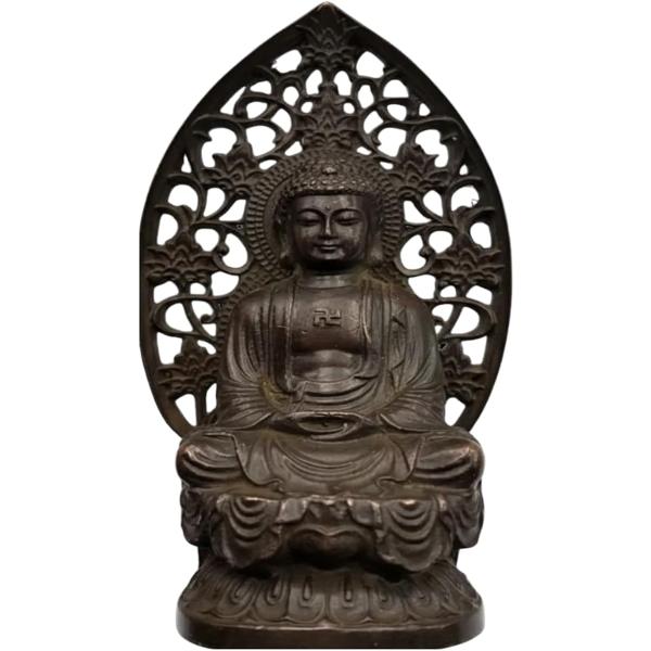 仏像 釈迦如来像 フィギュア 合金 曹洞宗 臨済宗 日蓮宗 悩み 祈る 厄除け 御利益 功徳 (ダークブラウン,  9x4x3.2)
