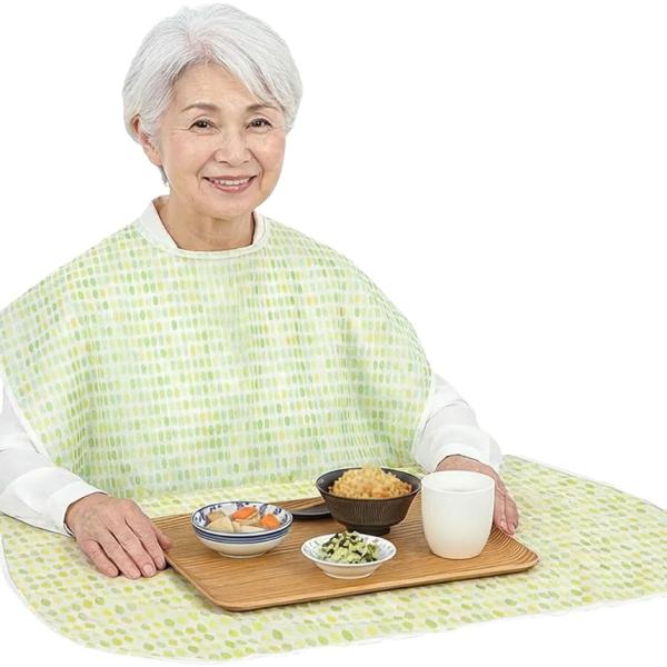 介護用エプロン お食事用エプロン 服も床も汚さない テーブルに掛けられる ワイドサイズ 高齢者 (リーフ,  長さ108ｃｍx幅74ｃｍ)