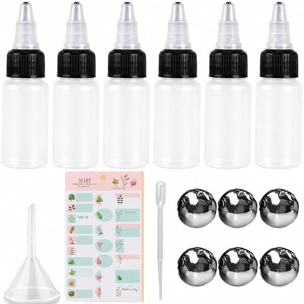 塗料ボトル ドロッパーボトル 小分け 塗料保存容器 スポイト+撹拌ボール+漏斗+ラベル付 模型塗料スターターキット (60mlx6本)