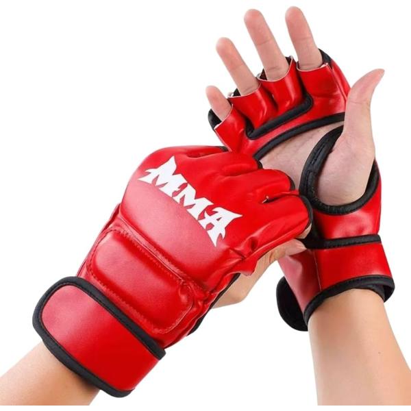 オープンフィンガー グローブ MMA 総合格闘技 空手 パンチンググローブ 練習用 (レッド, フリーサイズ)