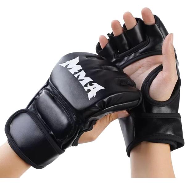 オープンフィンガー グローブ MMA 総合格闘技 空手 パンチンググローブ 練習用 (ブラック, フリーサイズ)