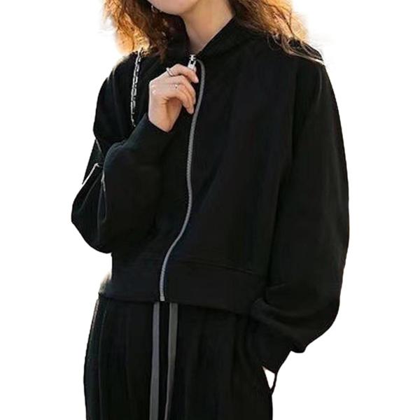 ジャージ セットアップ レディース 上下 ジップアップ パーカー ワイド パンツ スウェット ルームウェア 人気 (ブラック,  XL)