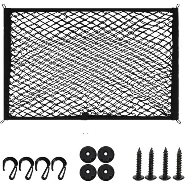 荷物固定ネット 車 トランク カーゴ ラゲッジ メッシュ 固定フック付き (ブラック,  100x60cm)