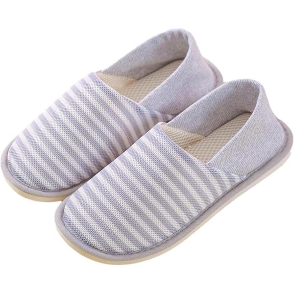 入院 シューズ かかと付き スリッパ ルームシューズ《踏める2way》室内履き 靴 (グレー「ボーダー」, 25.0〜25.5 cm)