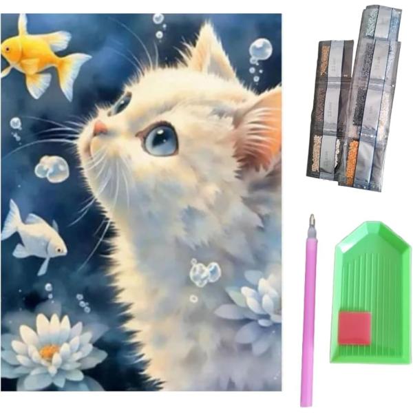 ダイヤモンドアート 猫 ビーズアートシールビーズアート (青)