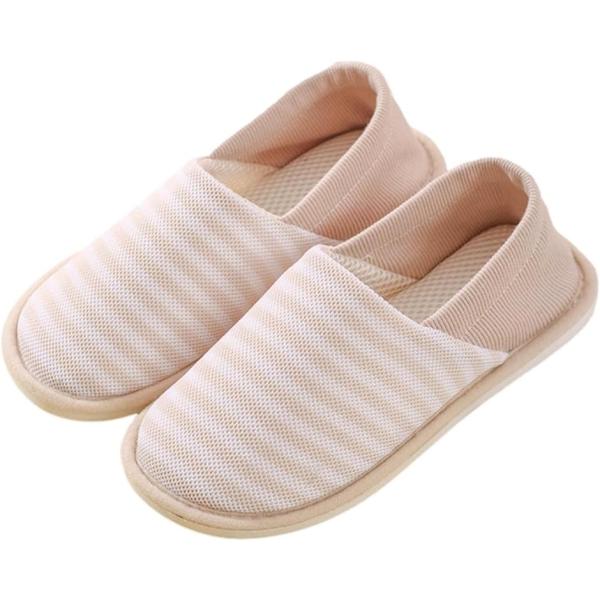 入院 シューズ かかと付き スリッパ ルームシューズ《踏める2way》室内履き 靴 (ベージュ「ボーダー」, 23.0〜23.5 cm)