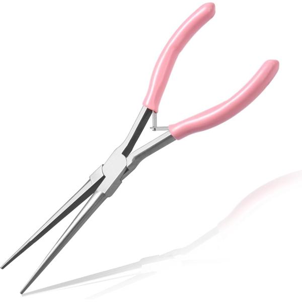 ロングリーチ先細ラジオペンチ 極細 針はずしプライヤー 防錆 ミニ 先長ラジオペンチ 先端長79mm ピンセットプライヤー (ピンク)