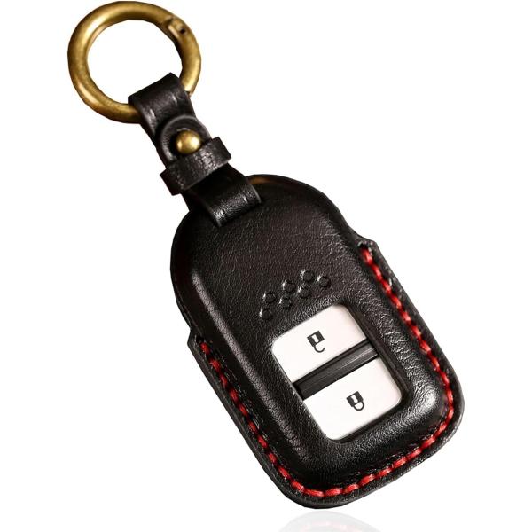 互換品 ホンダ キーケース ヴェゼル フリード WR-V 本革 キーカバー フィット ステップワゴン シビック オデッセイ (ブラック)