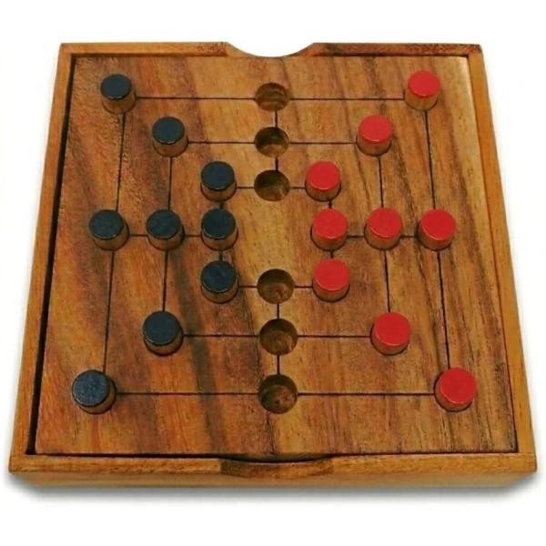 ナインメンズモリス 木製 ボードゲーム Nine Men's Morris Wooden Game (ブラックレッド)
