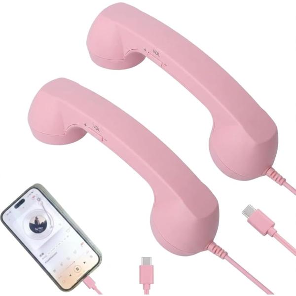 IMPACTオンライ スマホ 受話器 レトロ 電話 USB タイプｃ おもしろ グッズ (ピンクx2個)