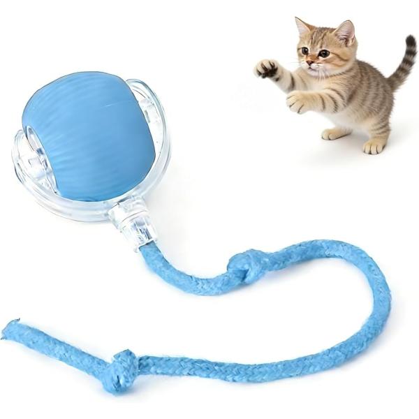 猫用おもちゃボール 電動自動動きおもちゃ 自動猫ボールおもちゃ インタラクティブ猫ボール USB 充電式 360 度回転 尻尾付き (青)