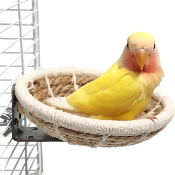 鳥の巣 寝床 インコ ベッド 文鳥 止まり木 小鳥 皿巣 部屋 うつわ ケージ取付 麻ロープ (ブラウン, 直径13.…