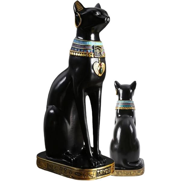 エジプト猫 バステト 置物 立像 古代 神様 黒猫 クレオパトラ シャーマン 樹脂製 (ブラック, Sサイズ)
