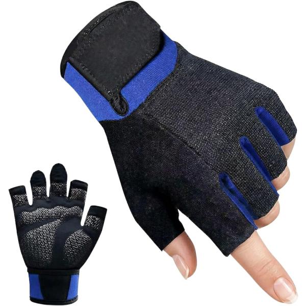 トレーニンググローブ 手のひら保護 握りやすい 筋トレ ジム用 左右1組 通気性 指なし メンズ レディース (ブルー,  M)