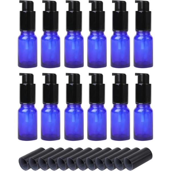 ポンプボトル 遮光瓶 プッシュボトル 詰め替えボトル 容器 オイル 乳液 12本セット (ブルー,  30ml)