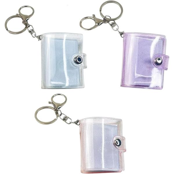 ミニシール帳 3色セット 透明 カニカンタイプ ミニアルバムキーホルダー かわいい 20枚