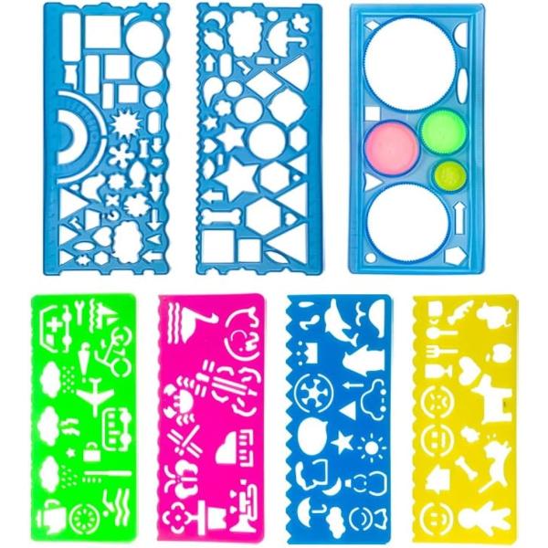 定規 テンプレートセット 7点 小学生用 描画 製図 デザイン (ブルー)