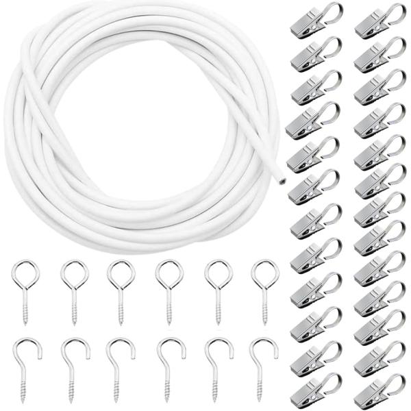 「簡単取り付け」カーテンワイヤーは5mのロングサイズで、ハサミやカッターで自由にカット可能。U字フックとO字フックを使用して、天井や壁に簡単に取り付けられます。「多用途クリップ」カーテンクリップはワニ型でしっかりグリップ。お気に入りのファブ...