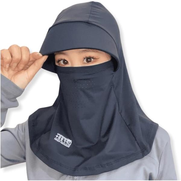 UVカット99%以上フェイスマスク付き日焼け止め帽子 UPF50+ 軽量60g 折りたたみ可 通気性 (ブラック,  Free Size)