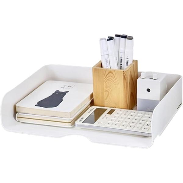 レターケース a4 横 書類ケース 書類整理 レタートレー 収納ケース a4ヨコ置き デスク 浅型(ホワイト1個,  ワンサイズ)
