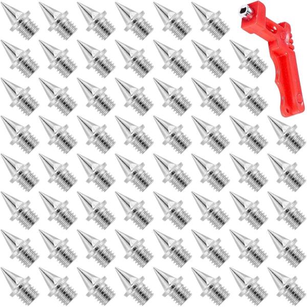 陸上競技用のスパイクピン60本の大容量セット。7mmのニードルピン（スチール製）で短距離・中距離の陸上シューズやランニングシューズに装着可能。軽量・金属素材で耐久性が高く、取付用ハンドル（ピン回し）も付属しています。部活や陸上部で練習量が多...