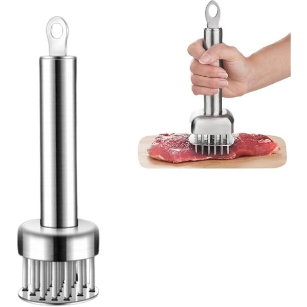 ミートテンダー 肉の筋切り器 ミートテンダライザー 肉たたきハンマー 調理器具 ミートソフター ステンレス製 (シルバー,  円形)
