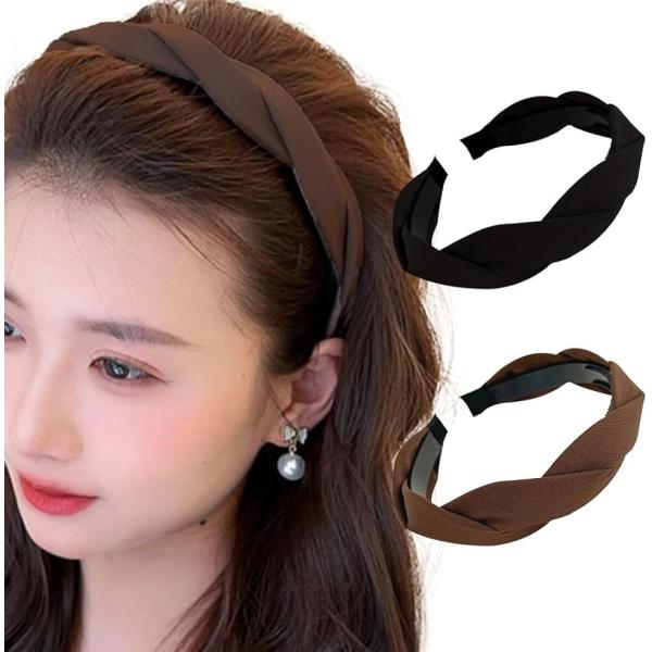 ロドリーミシェ カチューシャ レディース 痛くない ヘアバンド オシャレ シンプル 幅広 カワイイ(ブラック＆ブラウン,  2本セット)