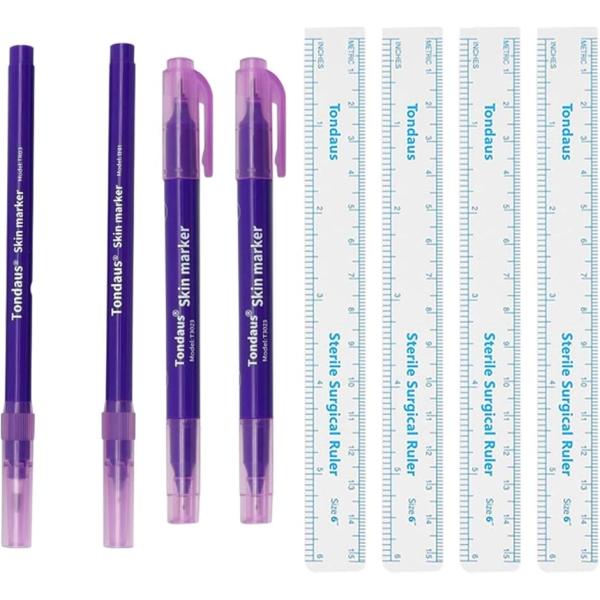 「スキンマーカータトゥーペン」タトゥーアーティスト、メイクアップアーティスト、美容愛好家に必須の4本セット。0.5mmペン1本、1mmペン1本、ダブルエンド0.5mm+1mmペン2本。「タトゥー用に特別にデザイン」眉毛のトリミングとタトゥー...