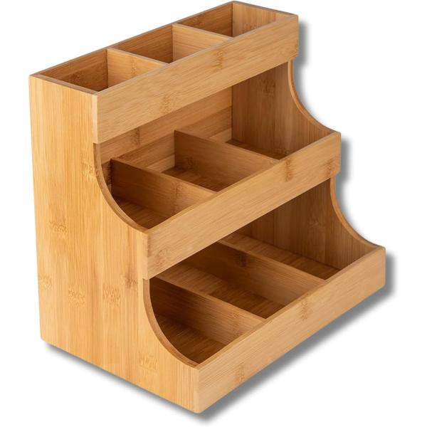 「9つの仕切りでティーバッグや小物を整理しやすく、使いたいものをすぐに取り出せる」細かく分けられるため、キッチンやデスクの散らかりを防ぐ。「コンパクトながら大容量で、キッチンやデスクのスペースを効率的に活用」限られた場所でも収納力を最大化し...