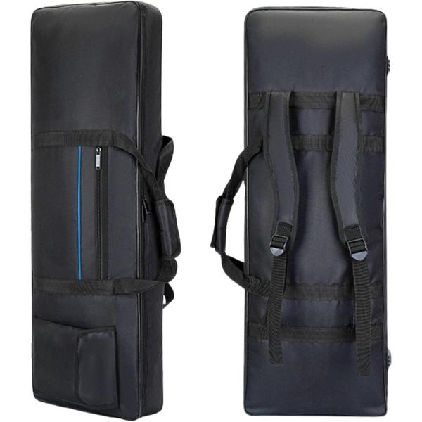 大きめの61鍵盤用の電子ピアノやキーボードの持ち運び・保管に最適なソフトタイプの収納ケースです。ブラック地にブルーのラインが映えるスタイリッシュなデザイン。リュック式のショルダーベルト付きの2WAY仕様で手持ち＆背負いどちらも快適。ストリー...