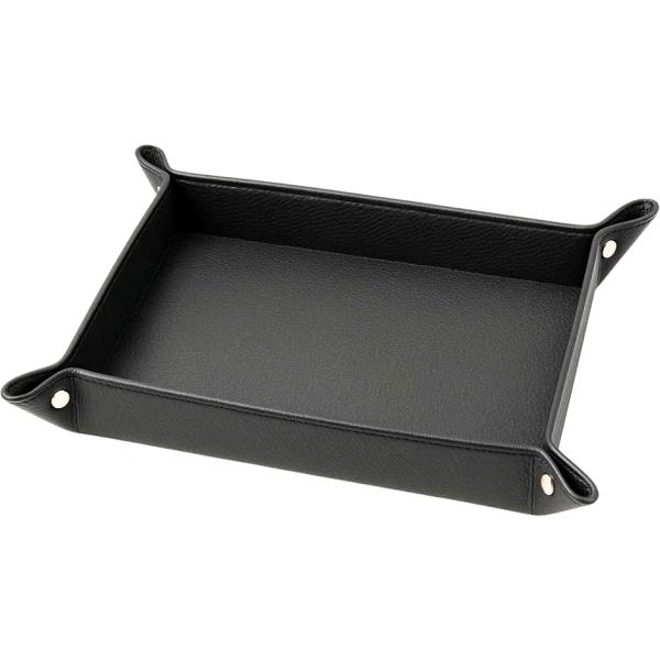 レザートレイ 小物入れ 卓上 アクセサリートレイ PUレザー 小物収納 多用途 トレー おしゃれ (ブラック,  22cmx15x3cm)