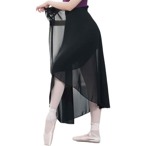 ラップ スカート 巻き ロング シフォン ダンス 衣装 バレエ ウエア ウェア リボン 付き 無地 (ブラック,  Free Size)