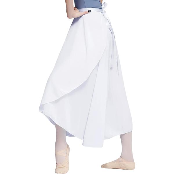 ラップ スカート 巻き ロング シフォン ダンス 衣装 バレエ ウエア ウェア リボン 付き 無地 (ホワイト,  Free Size)