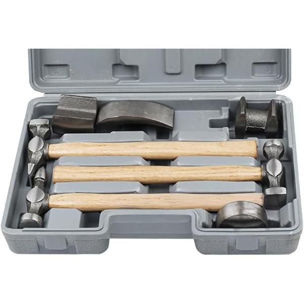 「ケース付板金ハンマーセット」自動車などの凹みを補修する板金作業に必要なハンマーのセットです。ハンマーを一つ一つ買いそろえるのは大変ですが、これは7点入りのセットですので届いたらすぐに作業ができます。「使いやすさと磨き加工」専用ケースに収納...