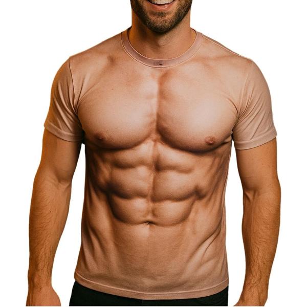 筋肉tシャツ おもしろ コスプレ 3Dプリント リアル 腹筋 裸 フェイク 半袖 e815 MDM (筋肉柄,  M)