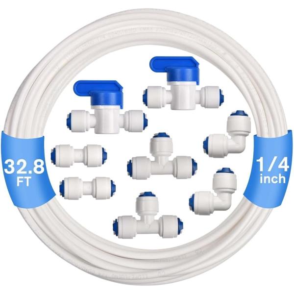 パッケージに含まれるもの:2個1/4インチODインラインシャットオフボールバルブ、2個1/4インチODユニオンストレートスルーコネクタ、2個1/4インチODユニオンエルボーコネクタ、2個1/4インチODユニオンティーコネクタ、32.8フィー...