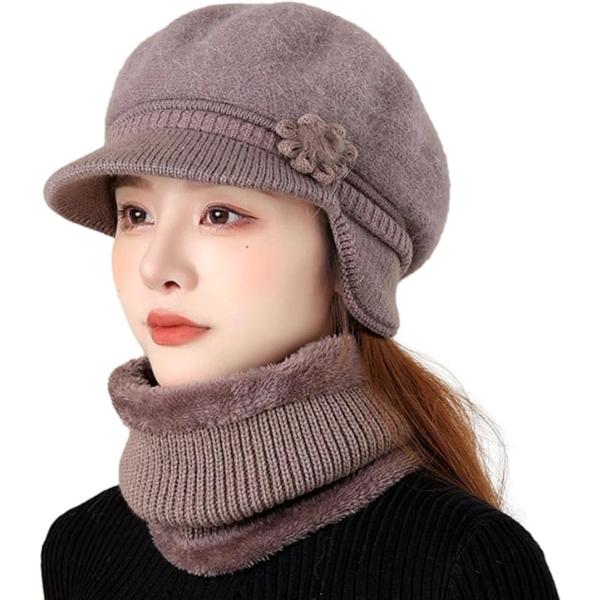 バリエーションコード : 2BUNTH3H0Qあったかい帽子とマフラーのセット「カラー」ベージュ、ライトパープル「デザイン」あったかいふわふわ帽子とマフラーのおしゃれな防寒マストアイテム（裏ボア付き）・折りたためるから持ち運び、外出先で便利...