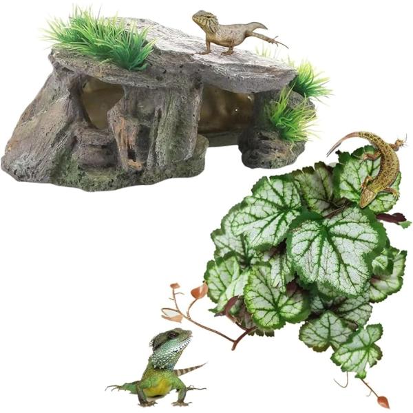 自然な環境を再現 リアルな岩肌のシェルターとアイビーモチーフの人工植物で、ケージや水槽に自然の雰囲気を演出。ペットが落ち着ける隠れ家を提供します。運動と体温調節をサポート 登れるシェルターは日光浴や日陰の休憩スポットにも最適。トカゲや亀など...