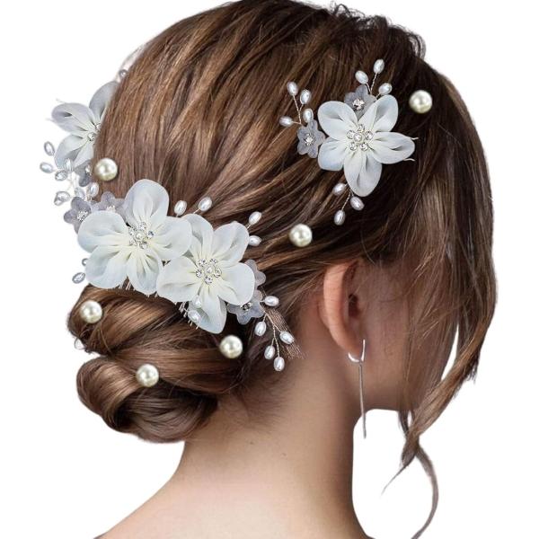 髪飾り ヘアアクセサリー 結婚式 ヘッドドレス ヘアピン パール 髪留め 花 お呼ばれ 発表会 コーム まとめ髪 パーティー(シルバー)