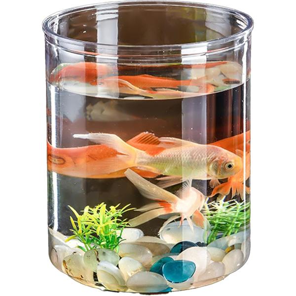 金魚鉢 丸型水槽 プラスチック 小型水槽 メダカ ベタ エビ 飼育 ボウル アクアリウム (クリア,  筒型 L)
