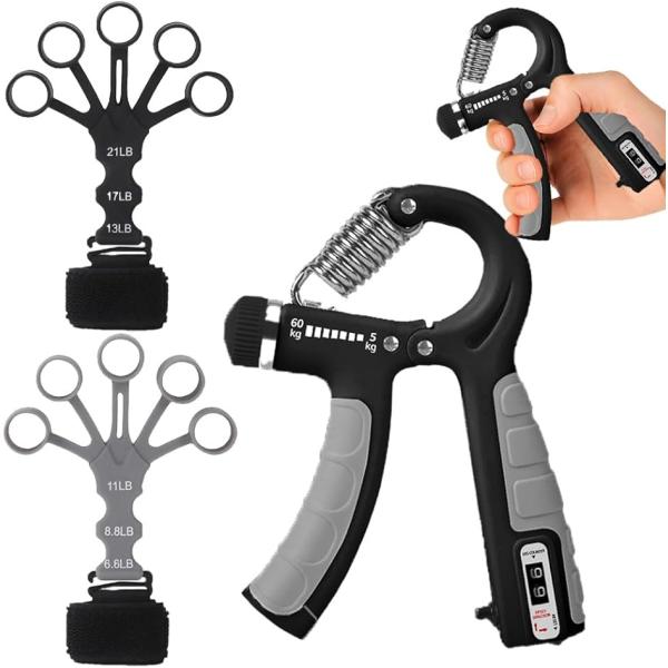 フィンガーパワー 指ストレッチャー 握力 鍛える 指グリップ強化器 握る トレーニング 器具 (ブラックグレー,  負荷：5〜60kg)