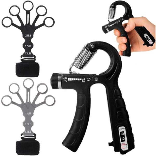 フィンガーパワー 指ストレッチャー 握力 鍛える 指グリップ強化器 握る トレーニング 器具 (ブラック,  負荷：10〜100kg)