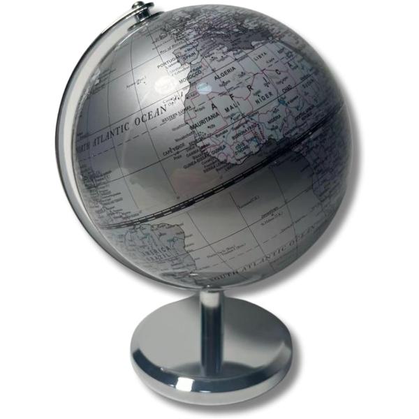 地球儀 世界地図 インテリア アンティーク 天球儀 オブジェ おしゃれ 雑貨 (シルバー)