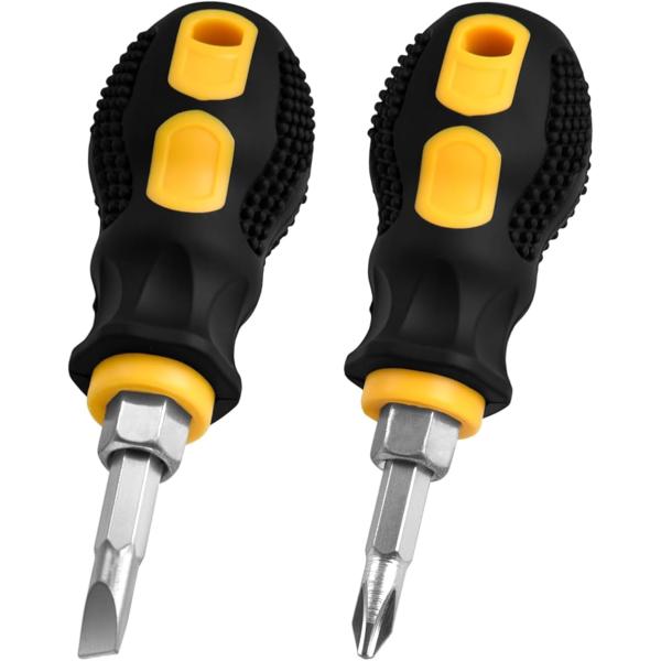 スタビー差替ドライバー 2個 角刈り クロス ショートドライバー 狭い場所の修理に最適な小型の短いポケット型磁気 プロ仕様 (ブラック)
