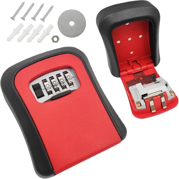 キーボックス ダイヤル式 鍵収納 屋外 壁掛け 小型 セキュリティボックス 防犯 キーbox (レッド,  115x94x37mm)