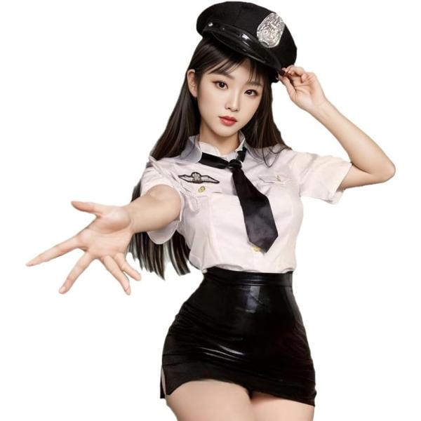 ポリス コスプレ セクシー ハロウィン 警察官 コスチューム 大人 レディース (ホワイト)
