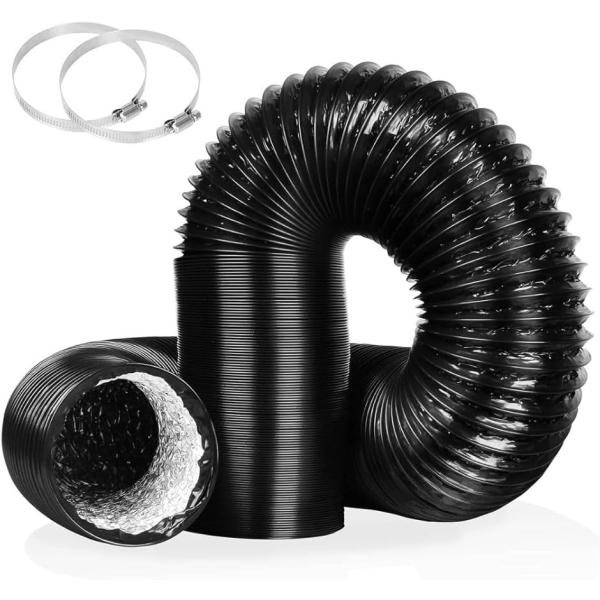 ダクトホース アルミ フレキシブルダクト 耐熱アルミ 蛇腹 換気 排気用 クランプ付き (ブラック,  100mm 2m)