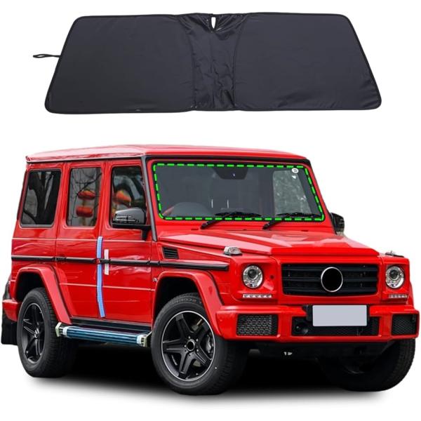 メルセデス ベンツ Gクラス 2004〜2018年に対応 フロントガラス サンシェード 車用 日よけ 夏(ブラック-スチールワイヤー)