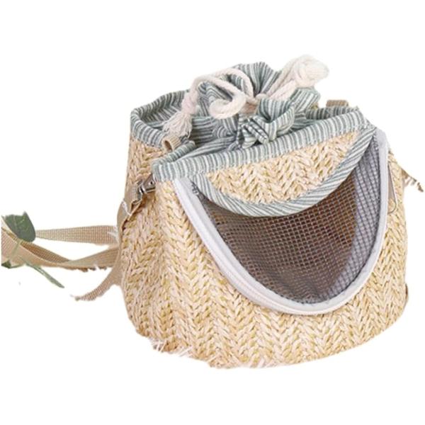 バリエーションコード : 2BUV0Y5VW4「仕様1：見た目と実用性を兼ねたデザイン」涼しげな印象の編み込み風素材をベースに、柔らかな布地を組み合わせたデザインが特徴の小動物用キャリー。メッシュ窓付きで中の様子が見えやすく、外気も適度に取...